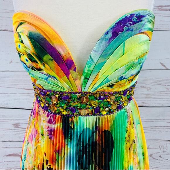 Night Moves multicolored beaded strapless pleated - Picture 2 of 10